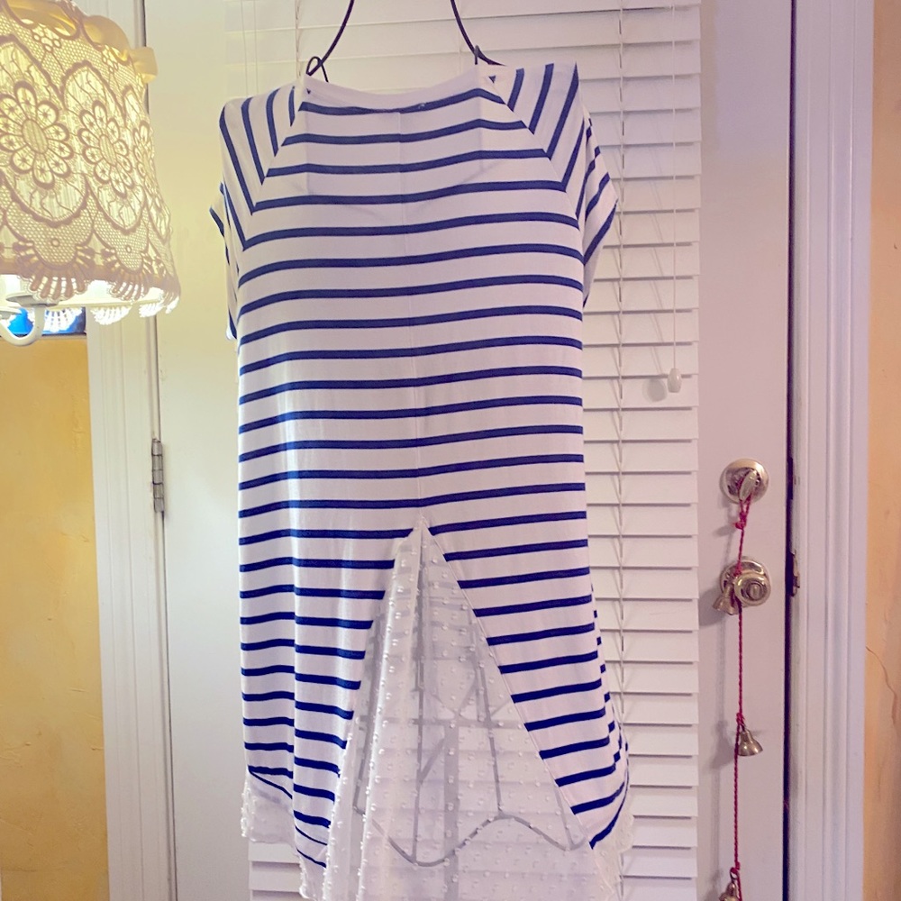 Anthropologie Cotton High Low Top with Mesh/Lace accents